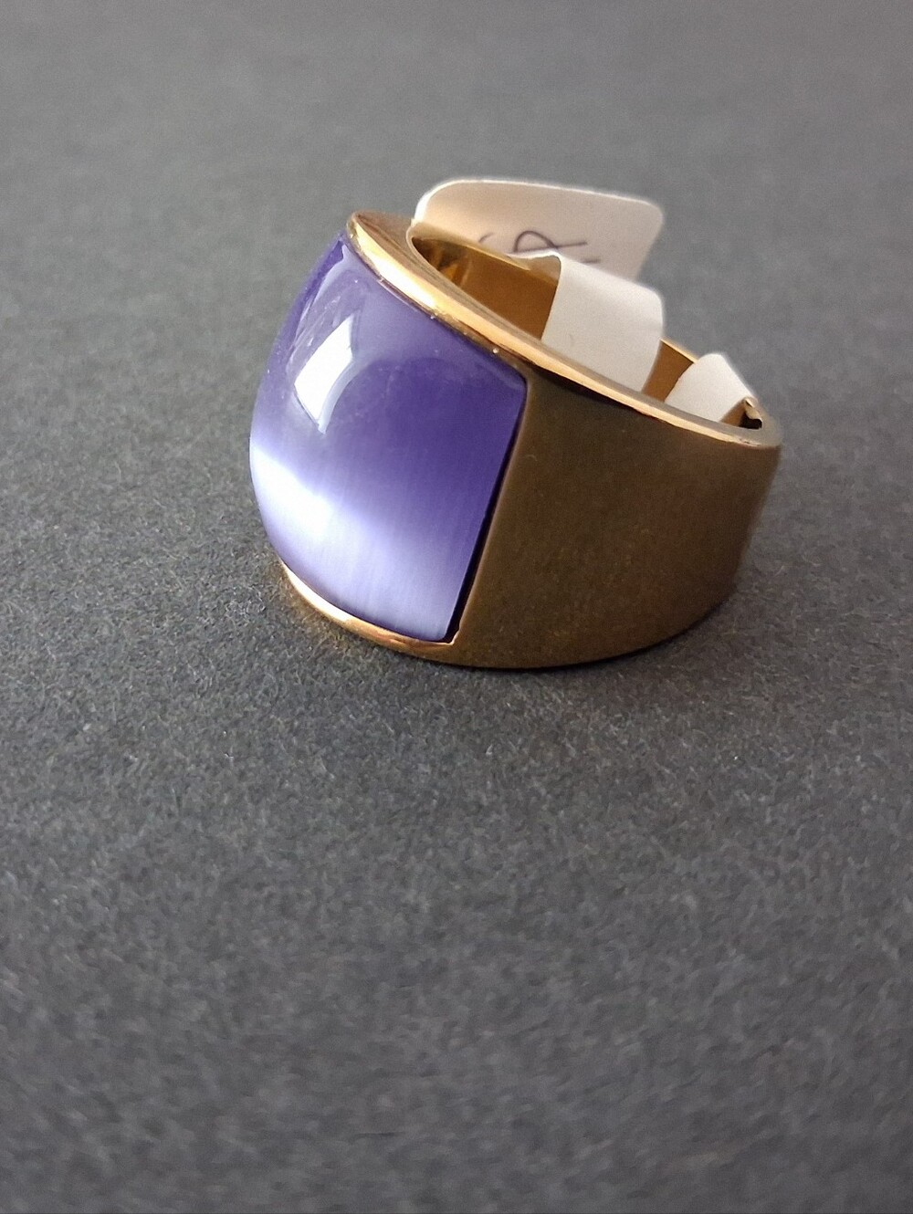 Unisex Designer Purple Cat's Eye Statement Ring - Gold Tone